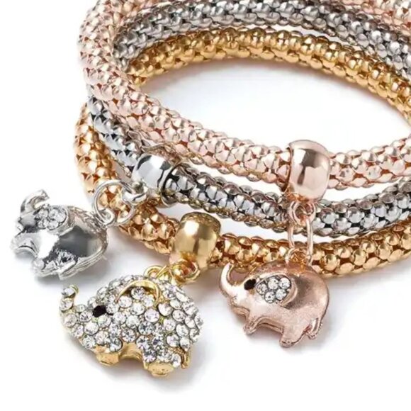 Gold 3 Piece Elephant Charm Bracelet - Picture 2 of 2